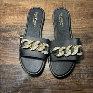 Juicy Couture Women's Black and Gold Slide Sandals